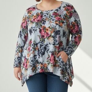 Green Envelope Floral Long Sleeve Top